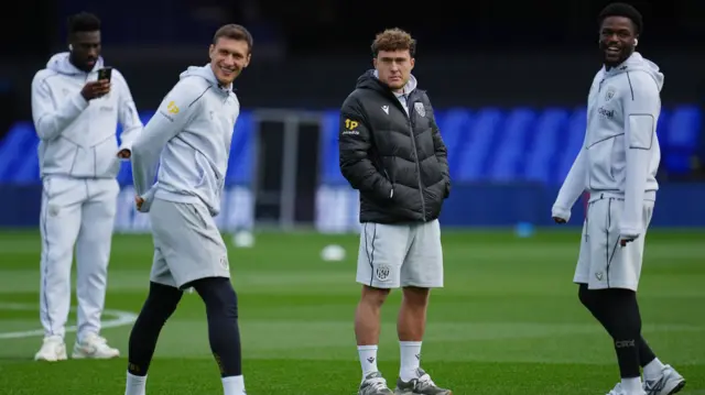West Brom players on the pitch at Portman Road