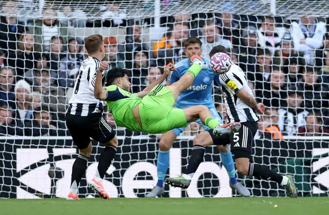 Raul Jimenez of Fulham attempts a bicycle kick