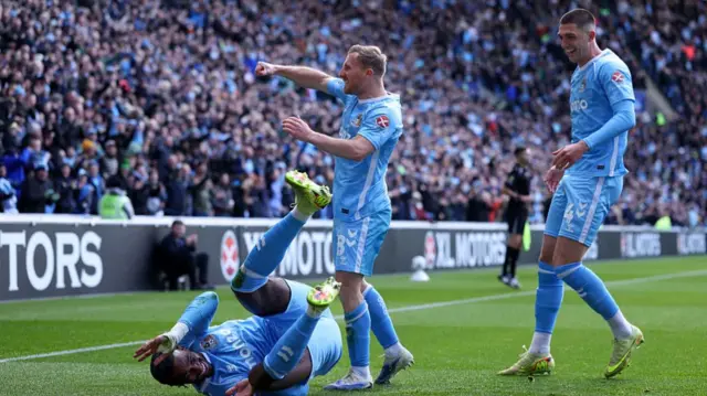 Coventry players celebrate at the CBS Arena