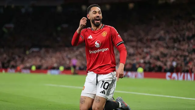 Matheus Cunha of Manchester United celebrates after scoring