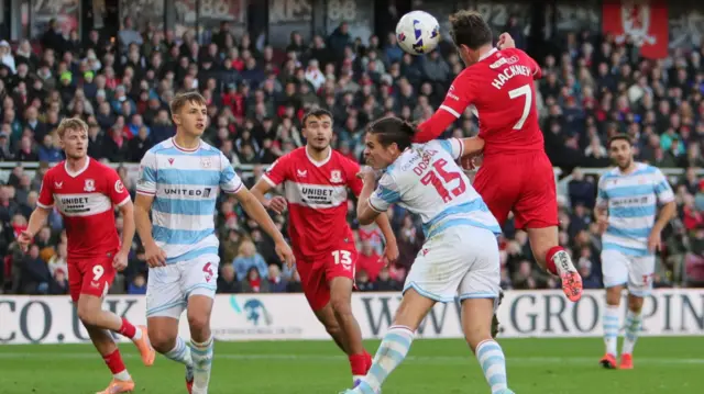 Hayden Hackey heads Middlesbrough level against Wrexham