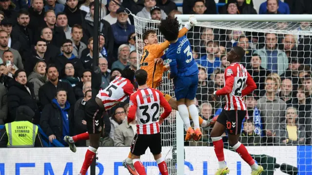Robin Roefs of Sunderland collides with Marc Cucurella of Chelsea