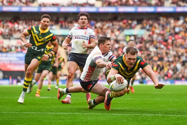 Angus Crichton of Australia Scoring a Try