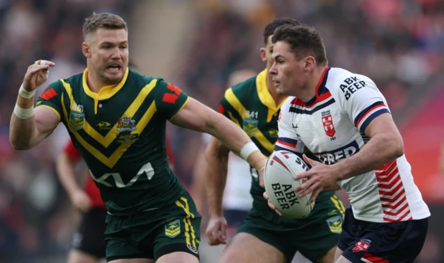 England's Jack Welsby in action with Australia's Hudson Young