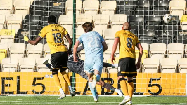 Jeremy Bokila scores a penalty for Livingston against Dundee