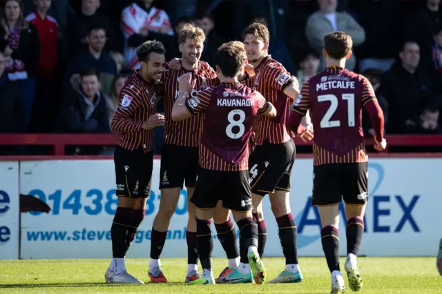 Bradford players celebrate a goal
