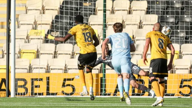 Jeremy Bokila scores a penalty for Livingston against Motherwell