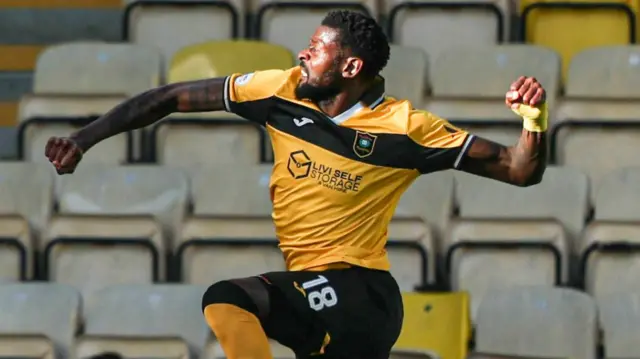 Jeremy Bokila celebrates after scoring a penalty for Livingston against Motherwell