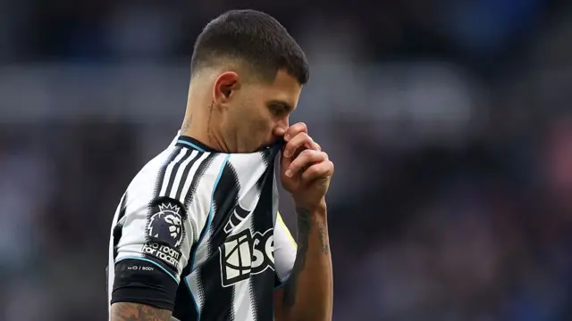 Bruno Guimaraes of Newcastle United reacts
