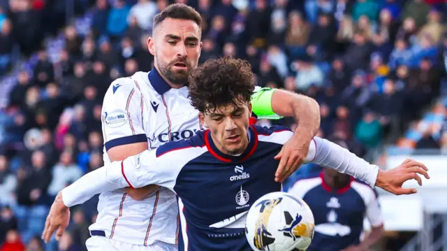 Dundee's Clark Robertson and Falkirk's Filip Lissah