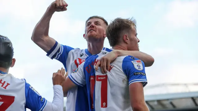 Blackburn players celebrate their win over Southampton