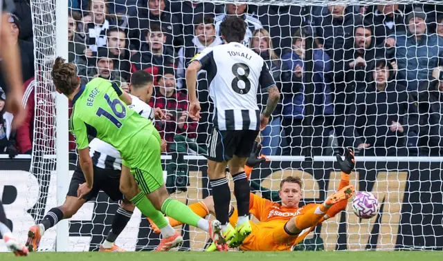 Newcastle United's Bruno Guimaraes scores his side's second goal