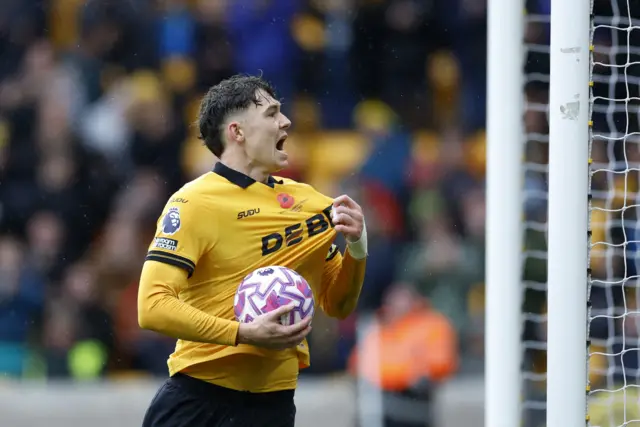 Jorgen Strand Larsen celebrates after scoring for Wolves against Burnley at Molineux