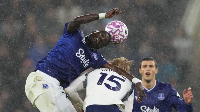 Everton's Idrissa Gueye in action with Tottenham Hotspur's Lucas Bergvall