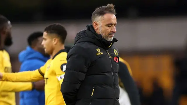Vitor Pereira, Manager of Wolverhampton Wanderers, looks dejected after defeat to Burnley during the Premier League match between Wolverhampton Wanderers and Burnley at Molineux on October 26, 2025 in Wolverhampton, England.