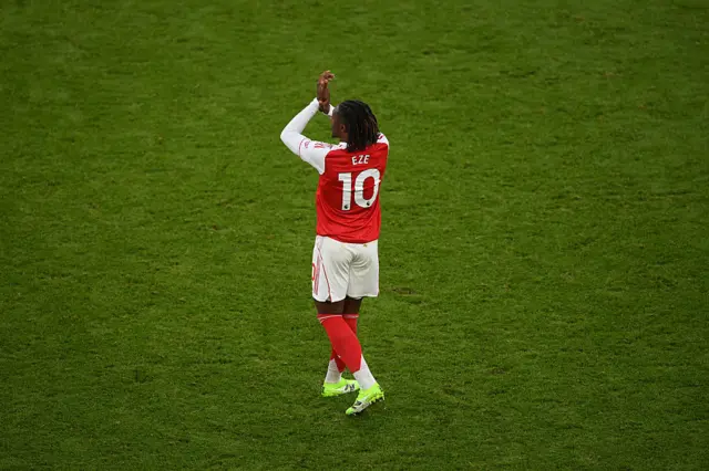Eberechi Eze on the pitch at the Emirates Stadium.