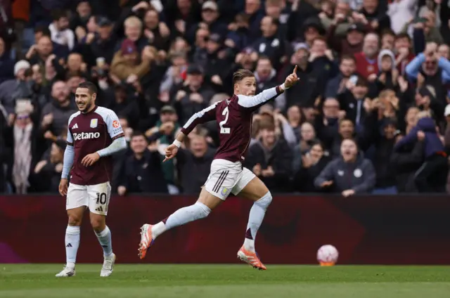 Matty Cash celebrates after making it 1-0 to Aston Villa against Manchester City at Villa Park