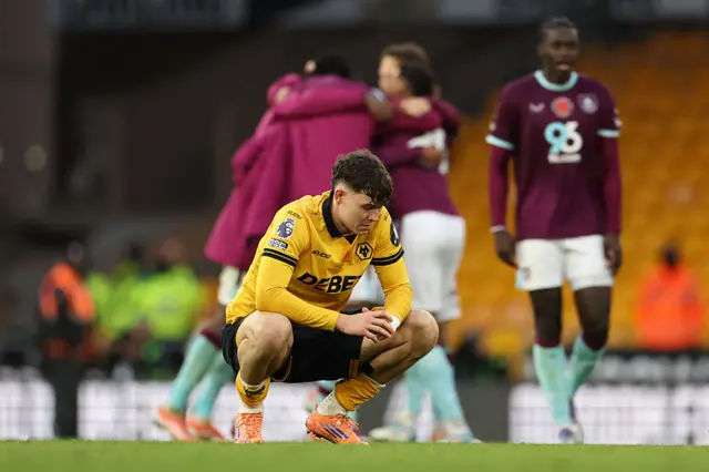 Jorgen Strand Larsen of Wolverhampton Wanderers looks dejected after the Premier League match between Wolverhampton Wanderers and Burnley at Molineux on October 26, 2025 in Wolverhampton, England.