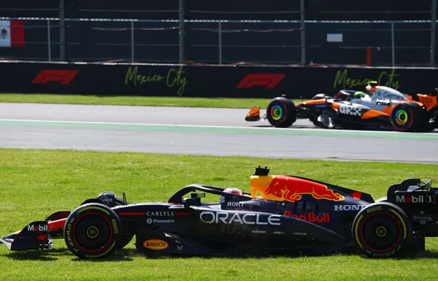 Max Verstappen on the grass at the Mexico City Grand Prix