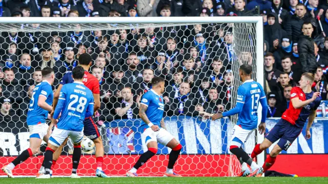 George Stanger scores for Kilmarnock at Rangers