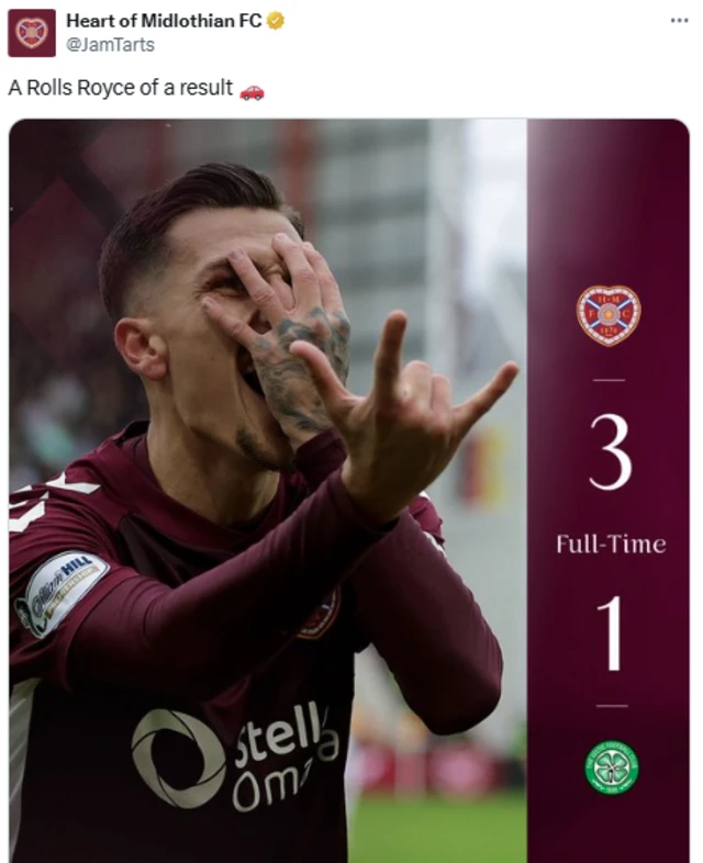 FT: Hearts 3-1 Celtic