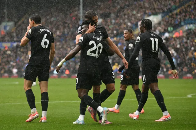 Tottenham celebrating scoring away at Brighton