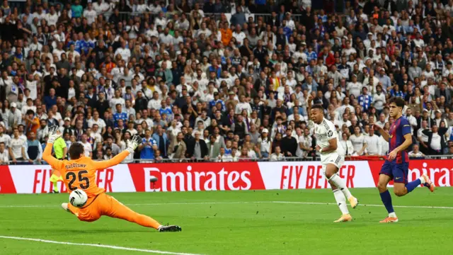 Mbappe scores a goal v Barca