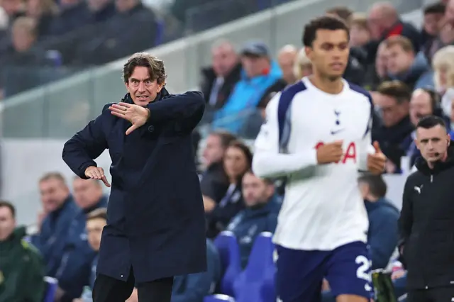 Thomas Frank manager / head coach of Tottenham Hotspur during the Premier League match between Everton and Tottenham Hotspur at Hill Dickinson Stadium on October 26, 2025 in Liverpool, England.