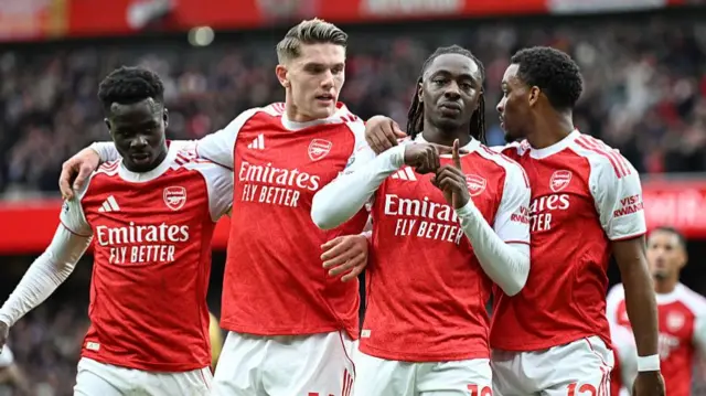 Eberechi Eze celebrates scoring for Arsenal