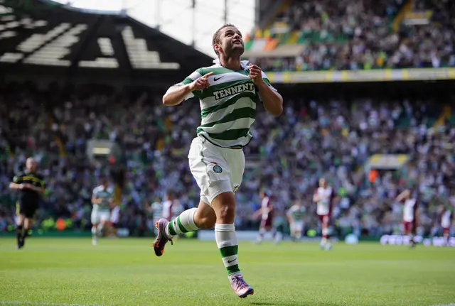 Shaun Maloney of Celtic celebrates after scoring