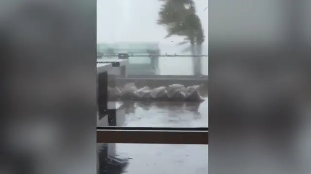 View from hotel room of Hurricane Melissa