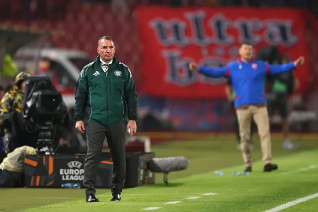 Brendan Rodgers, Manager of Celtic, looks on