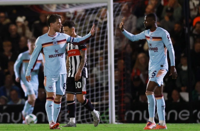 Brentford's Mathias Jensen celebrates scoring