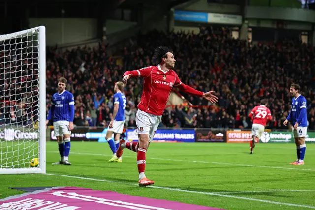 Kieffer Moore of Wrexham celebrates