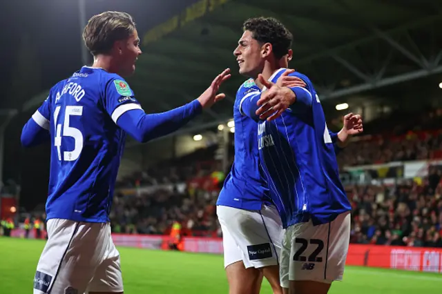 Yousef Salech of Cardiff City celebrates after scoring a goal