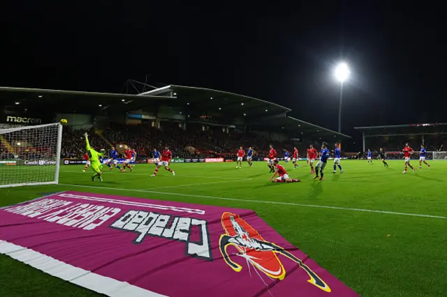 A general interior view of match action at Racecourse Ground
