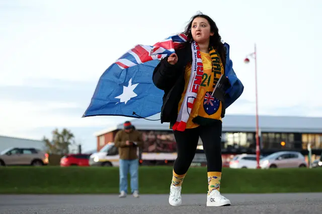 Fan arrives decked in Australia merch
