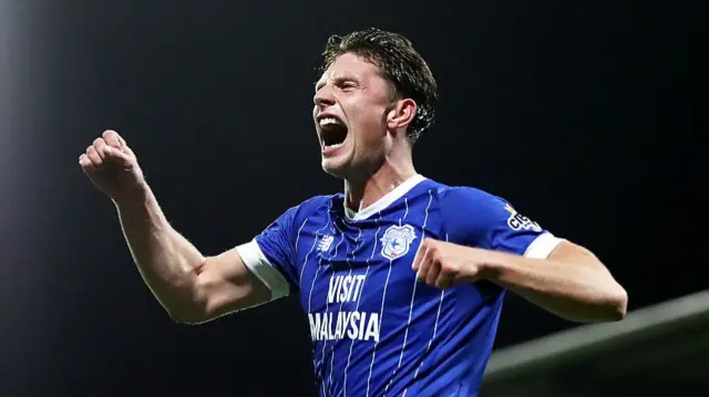 Will Fish of Cardiff City celebrates