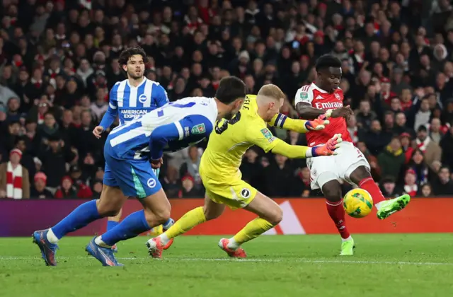 Arsenal's Bukayo Saka scores their second goal