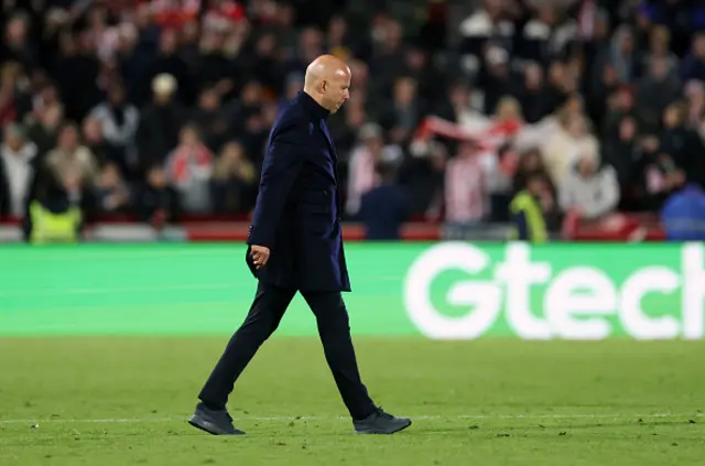 Arne Slot manager / head coach of Liverpool walks off the pitch