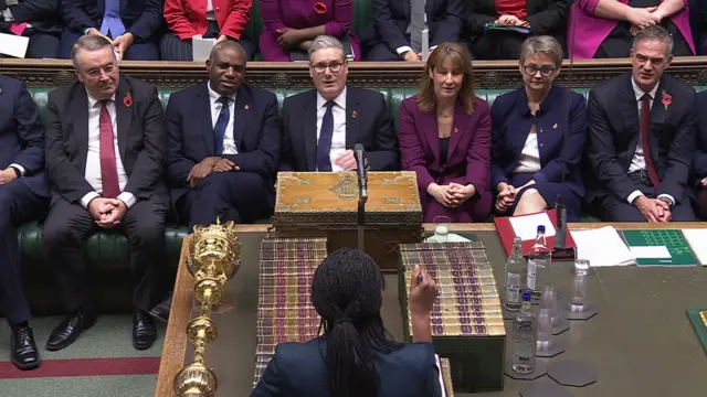 A view of the Labour front bench, with Keir Starner in the middle, as Tory leader Kemi Badenoch criticises the government.