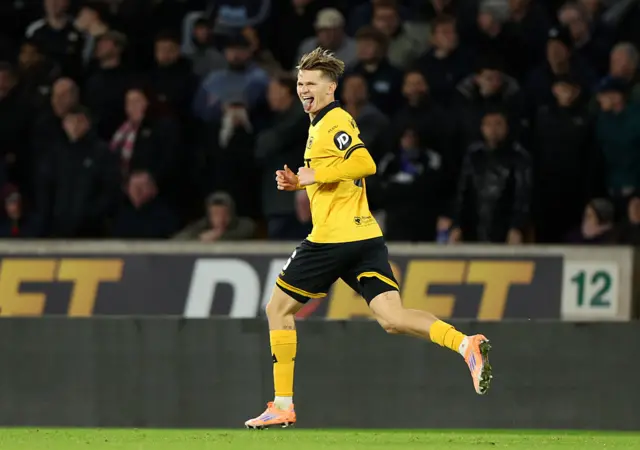 David Moller Wolfe of Wolverhampton Wanderers celebrates scoring his team's second goal