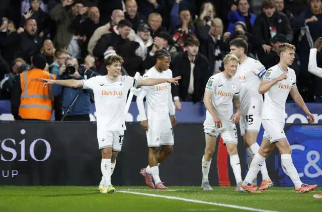 Swansea City's Goncalo Franco celebrates scoring their first goal