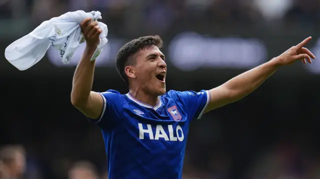 Marcelino Nunez celebrates Ipswich's win in the East Anglia derby