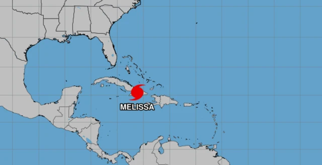 A map showing where Hurricane Melissa is in relation to eastern Cuba