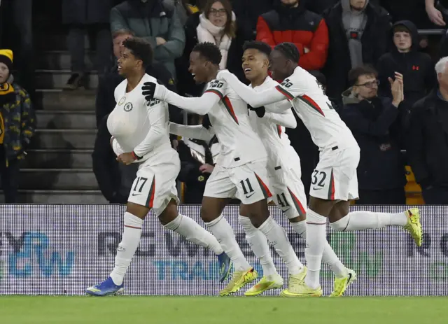 Chelsea's Andrey Santos celebrates scoring their first goal
