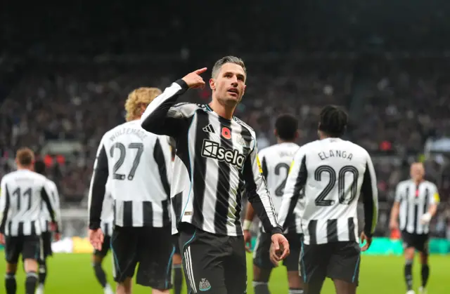 Newcastle United's Fabian Schar celebrates scoring their side's first goal