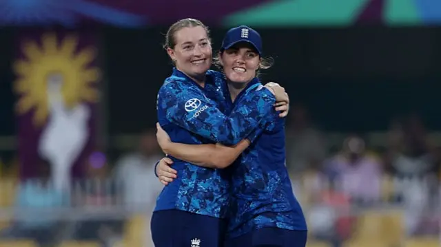 Sophie Ecclestone of England celebrates