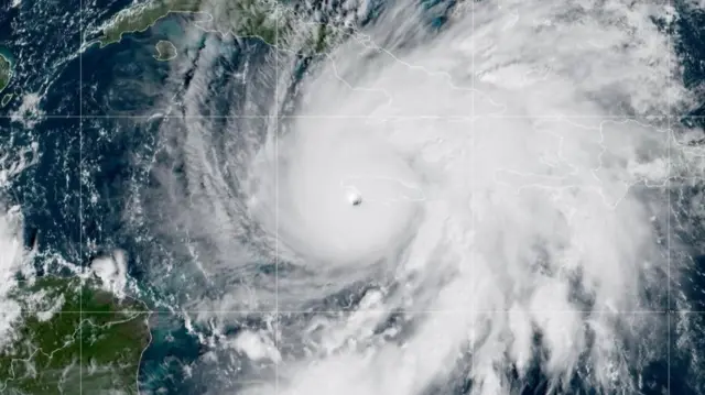 A satellite image of Hurricane Melissa as it approached Jamaica
