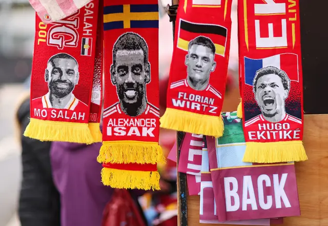 A detailed view of Liverpool scarves,
